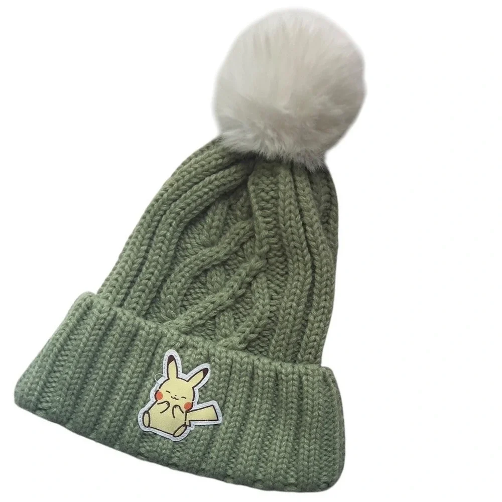 Pokemon‎ Pikachu Electric Type Green Cuff PomPom Hat 2024 Creatures Nintendo TM